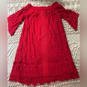 Off the shoulder red lace dress!